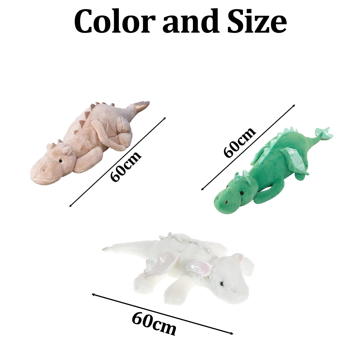 Peluche Dragón Recostado 60cm, Dragón Cordero Super Suave, Almohada Infantil Forma Dragón Rosa&Verde, Juguete Peluche Niños Niñas (Verde) — view 5