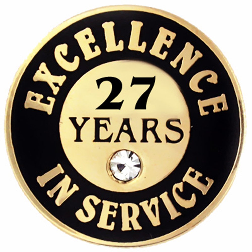 PinMart Gold Color Plated Excellence in Service Year Award Lapel Pin – Metal Enamel Workplace Reward Pin w/Rhinestone – 1-60 Years Pins for Long Standing Employees