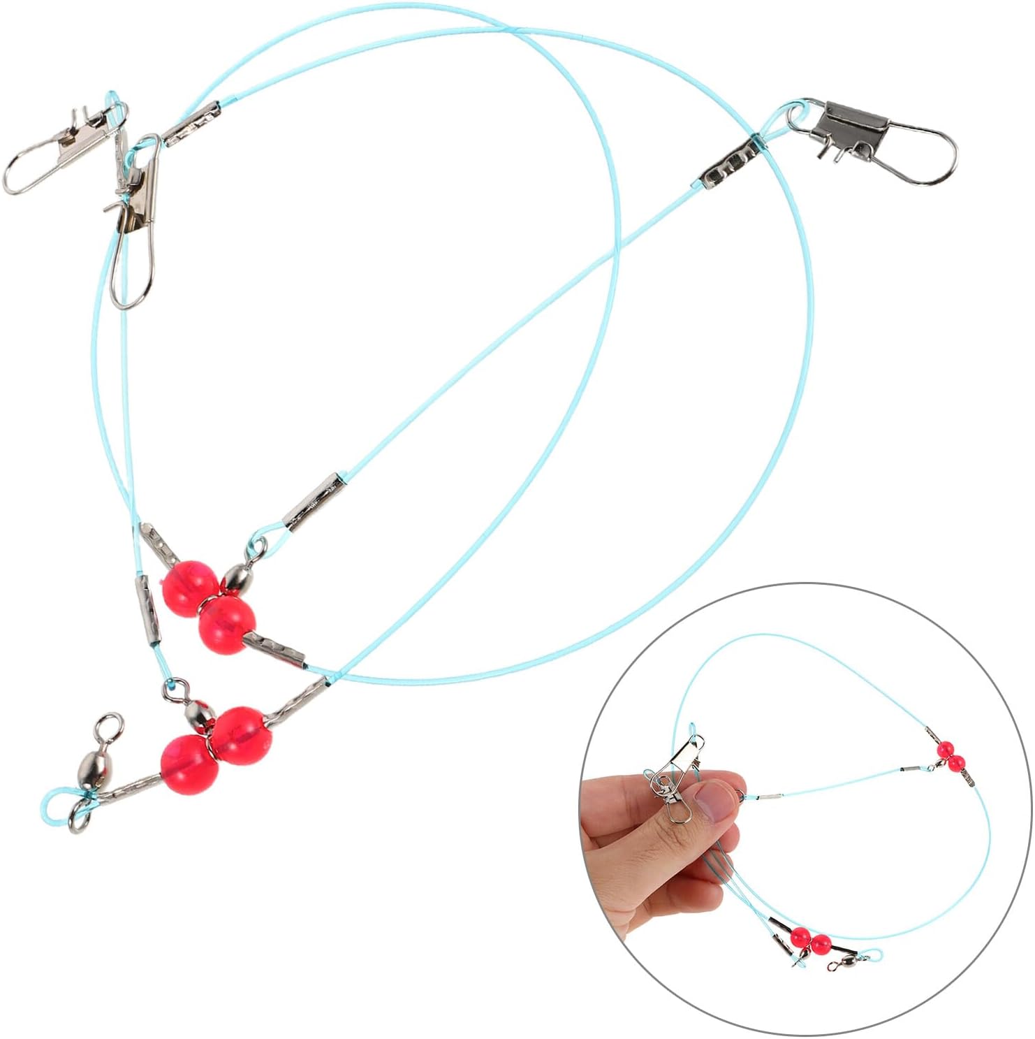 Beavorty 12pcs Nylon Fishing Leader Wire Rig with Stainless Steel Hooks, Swivels and Snap Beads, High Strength Fishing Tackle for Freshwater and Saltwater Anglers