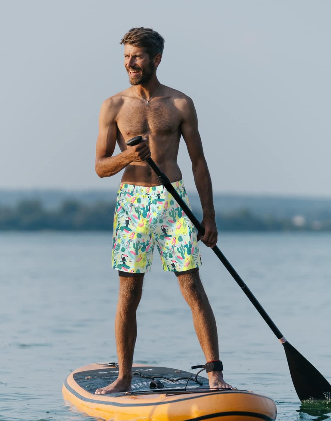 LRD Men's Swim Trunks with Compression Liner 5 Inch Inseam Quick Dry Swim Shorts