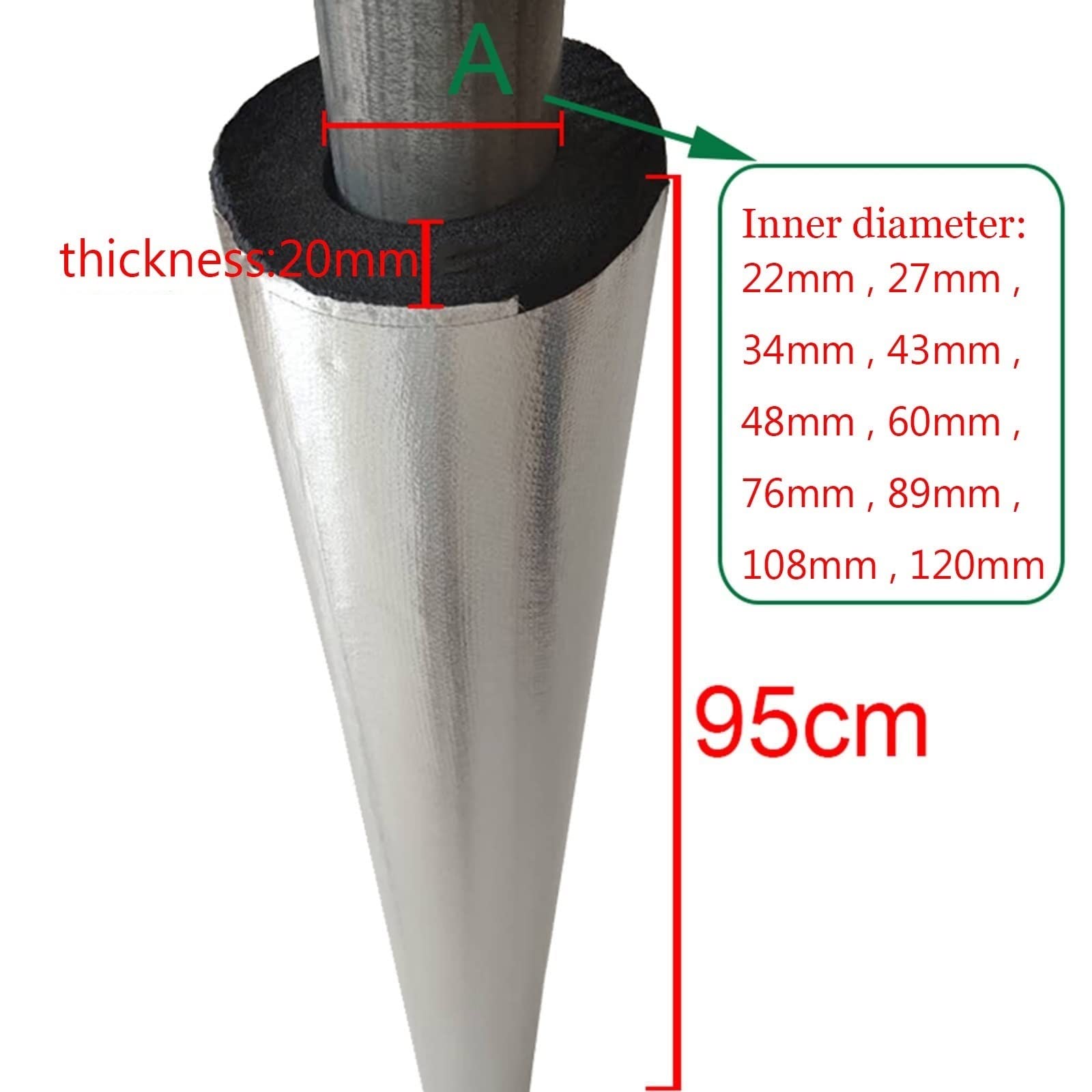 Tubo Isolante Impermeabile, con Foglio di Alluminio Autoadesivo, Guaina Isolante in Gomma, Tubo di Isolamento Termico del Condizionatore d'Aria Esterno, per Tubi dell'Acqua Fredda E Calda