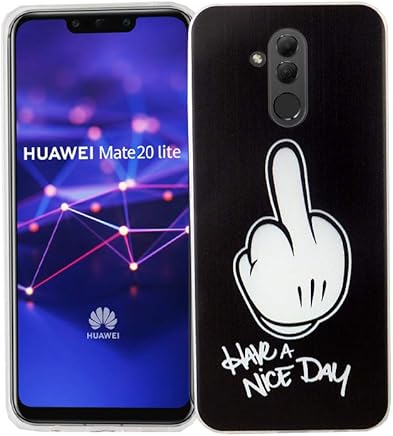 K?nig Design Huawei Mate 20 Lite Funda de Silicona | De ca?das Caja del tel?fono de Cubierta Trasera en Negro/Blanco | En el Tema de Have A Nice Day