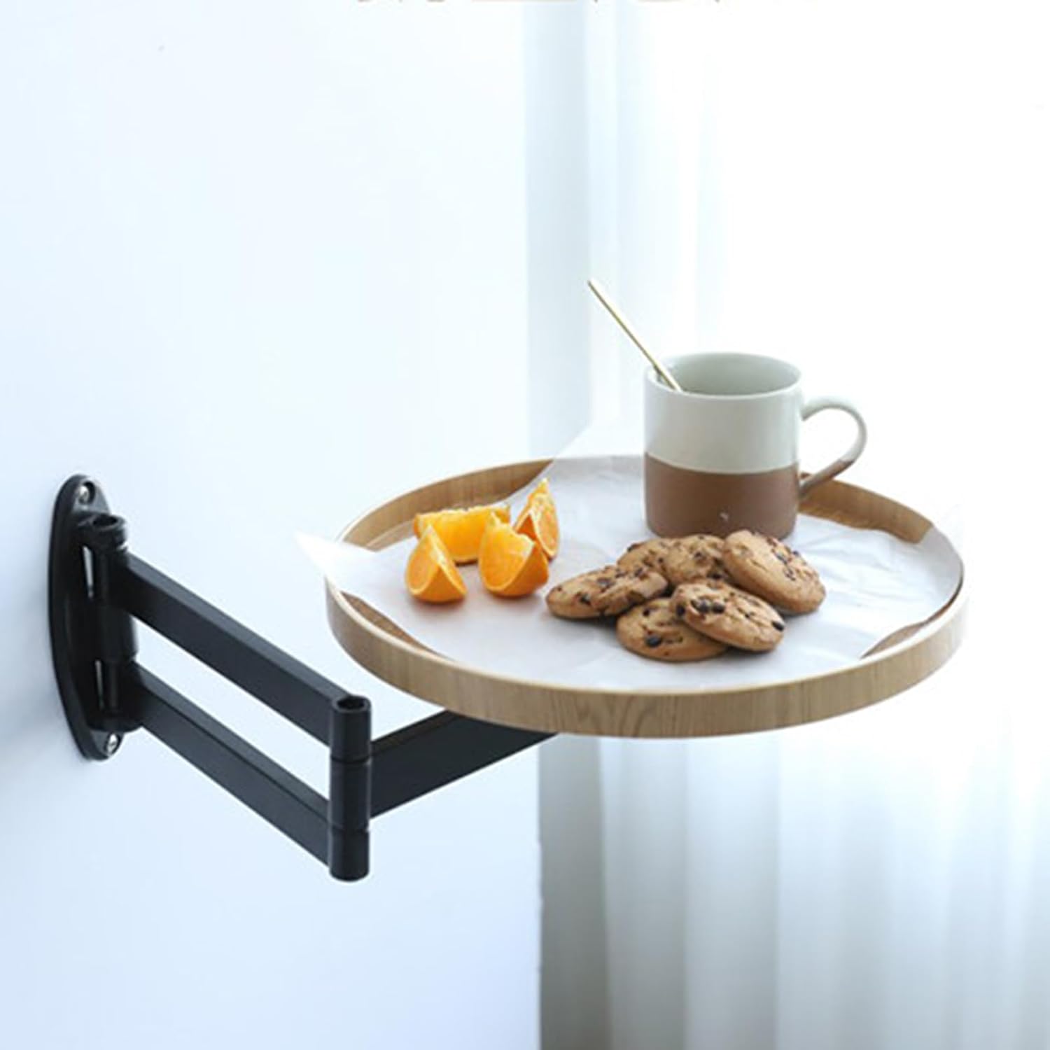 Wall Mounted Folding Table, Movable Telescopic Folding, Small Folding Desk Round Foldable for Small Spaces Such Bedrooms, Offices with Heavy Duty Brackets(Walnut Wood Color,11.8in)