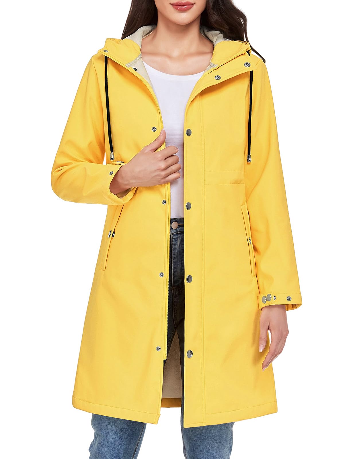 Tuopuda Giacca Donna in Pile Giacche con Cappuccio Lungo Giubbotto con Cerniera Giacca Softshell Antivento Parka Impermeabile Primavera Autunno Inverno