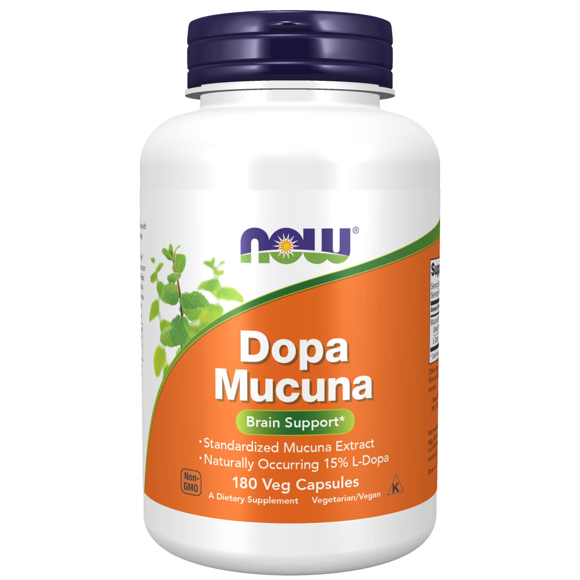 NOW Foods Supplements, DOPA Mucuna, Standardized Mucuna Extract with Naturally Occurring 15% L-Dopa, 180 Veg Capsules