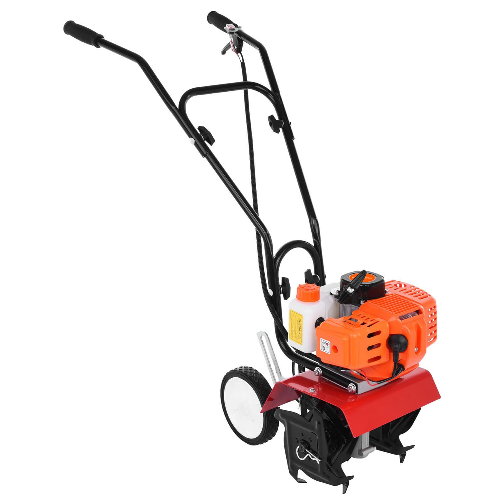 Motobineuse Thermique 2 Temps 52cc, Cultivateur de Jardin Léger avec 4 Lames en Acier, Largeur de Travail 30cm, Profondeur Réglable 3-10cm, Idéal pour Potagers et Pelouses (Orange)