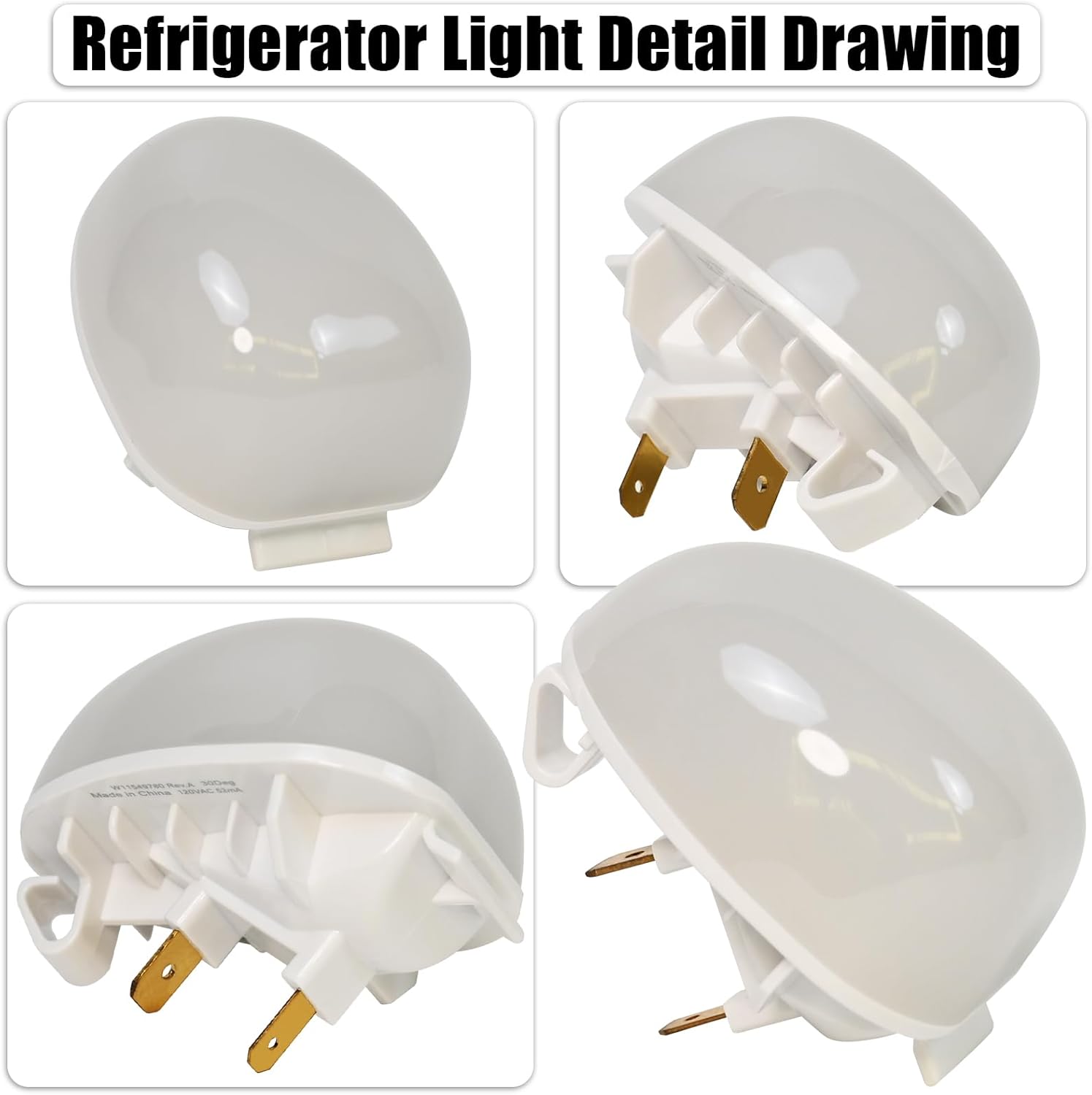 2-Pack W11468934 Refrigerator Light Replacement for Whirlpool W11449273、W11520324、W11251749、W11549780、W11602886、AP6986570、AP7192759.