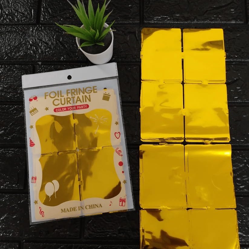 Image of AMFIN (Pack of 2) Square Foil Curtains for Birthday Decoration Photo Booth Props Backdrop Baby Shower Bachelorette Party Decoration - Gold