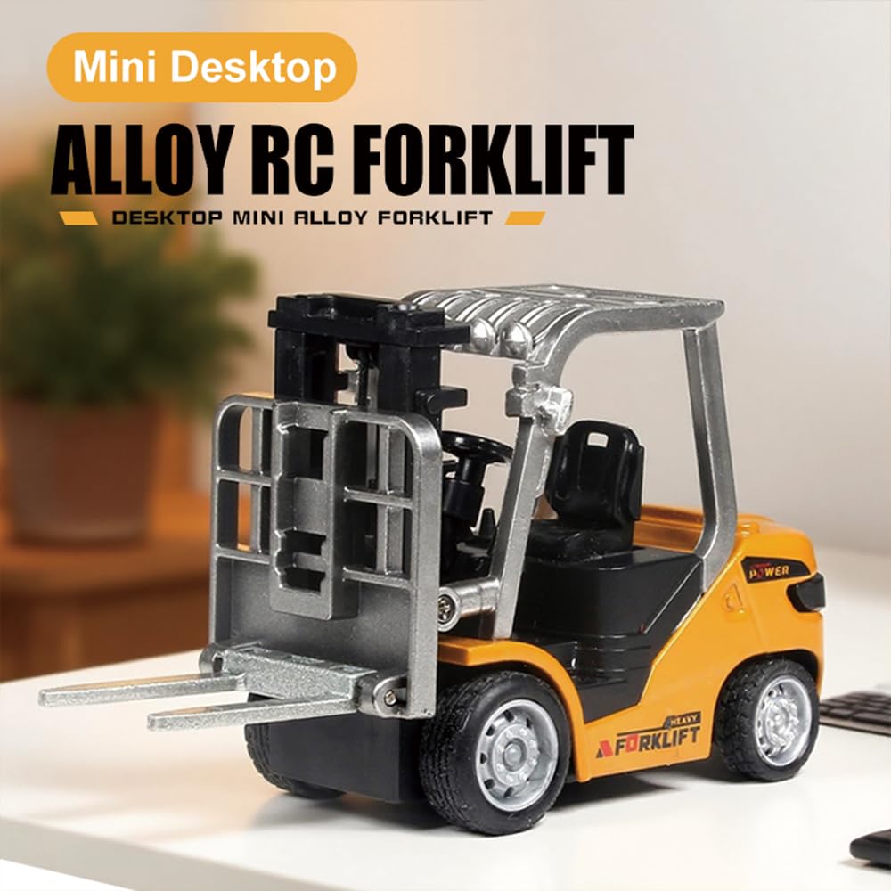 Juguete de excavadora teledirigido 1:64, luz de 2,4 GHz y efectos de sonido para niños, mini carretilla elevadora con horquillas de carga, paleta, vehículos de construcción de aleación