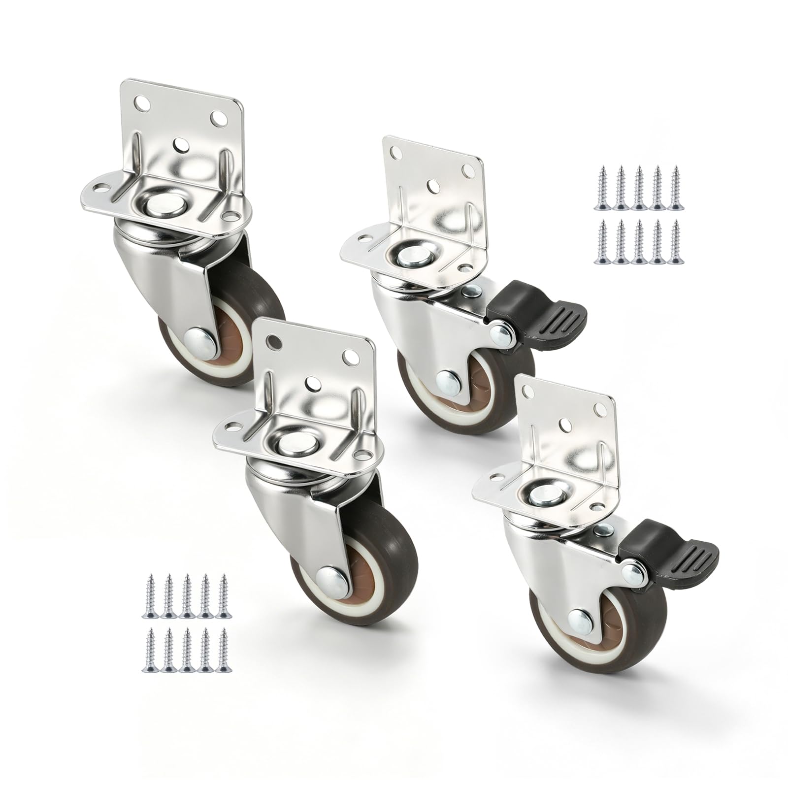 Photo 1 of Letrushare 1.25 Inch Side Mount Swivel Caster Wheels Small L-Shaped Plate Rubber Castors 4pcs 360 Degree Moving Locking Rollers Load 150Lbs Suit for DIY Wood Furniture Planters Baby's Beds Table Legs