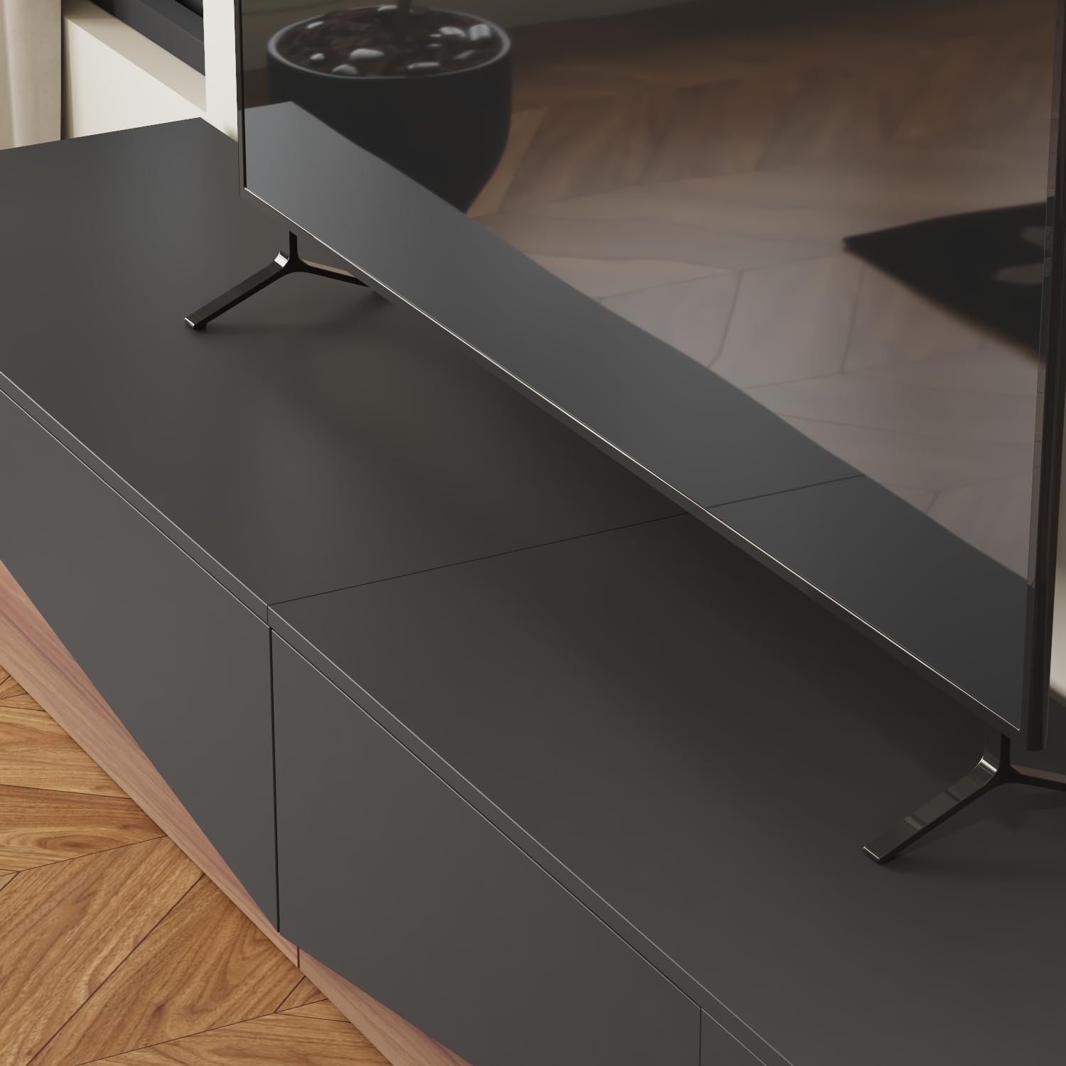 AIEGLE Modern TV Stand for 80+ Inch TVs, 78.7" W Entertainment Center with 2 Drawers & Decor Shape, Media Console Table TV Cabinet with Storage, Black