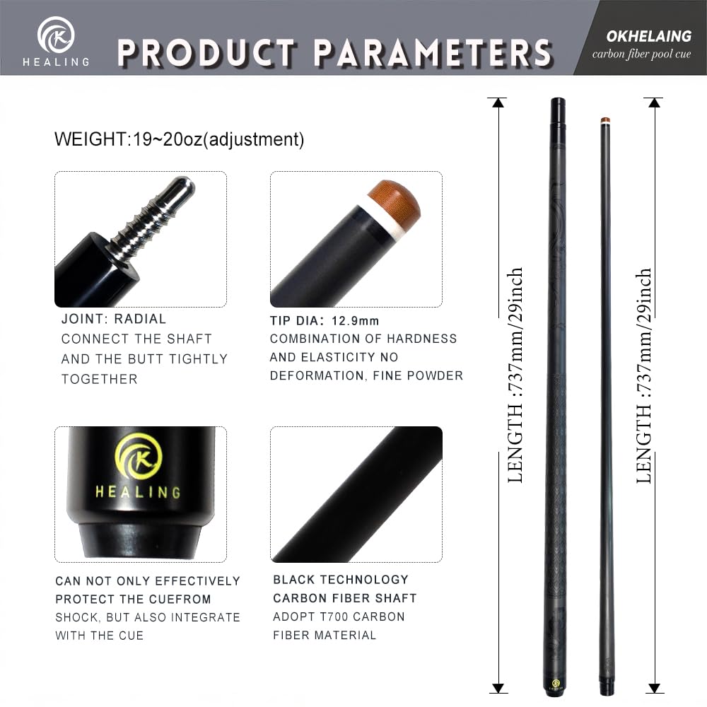 Amazon.co.jp: ビリヤード キュー OKHEALING 58インチ 20 oz 1/2