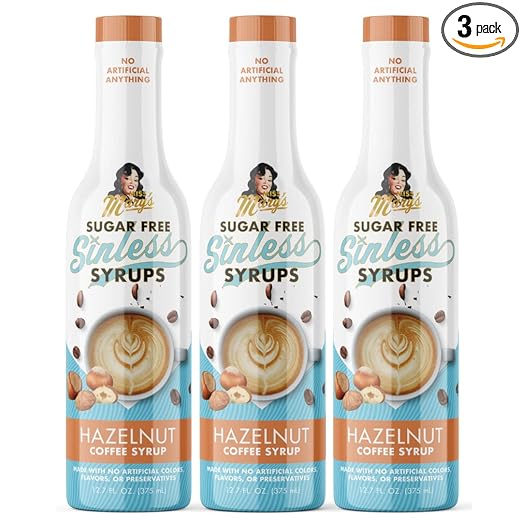 Sugar Free 3pk Hazelnut Sinless Syrup- Stevia Based, No Sugar Alcohols or Sucralose, No Artificial Sweeteners, Natural Ingredients, Coffee Tea Cocoa Dessert, Keto Friendly, 3 Pack