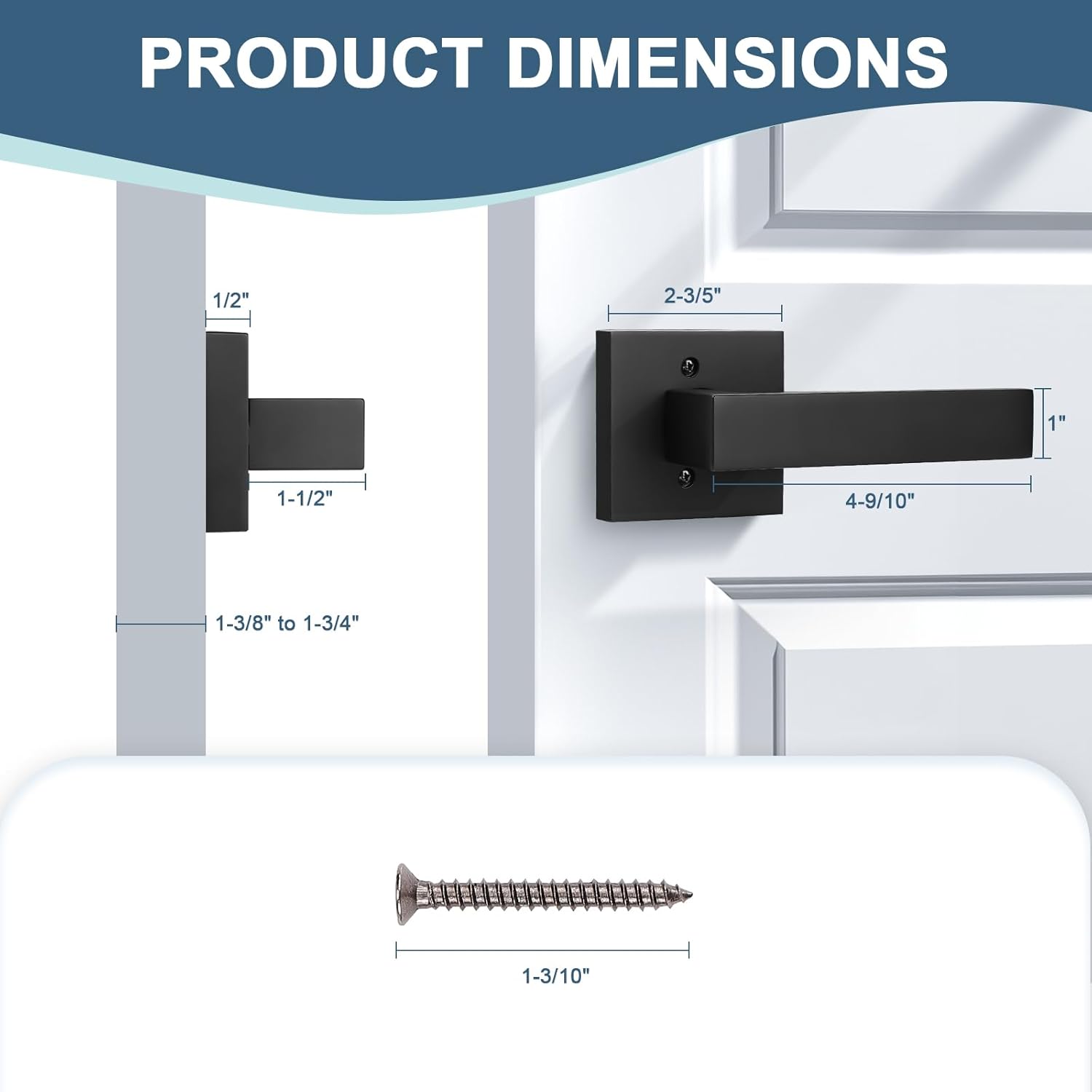 KNOBWELL 4 Pack Matte Black Dummy Door Handles Modern Square Fake Door Lever for Closet/Hallway/Pantry Interior Door Knob Single Side Door Handle