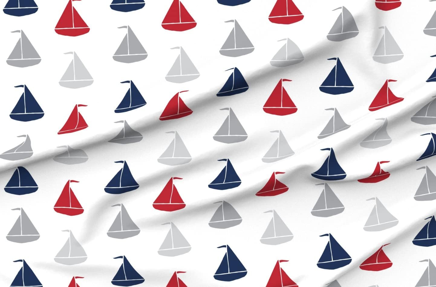 Spoonflower Fabric - Gray Red Navy Summer Nautical Nursery Boat Sailing Beach Gender Printed on Organic Cotton Sateen Fabric by The Yard - Sewing Quilting Apparel Home Decor