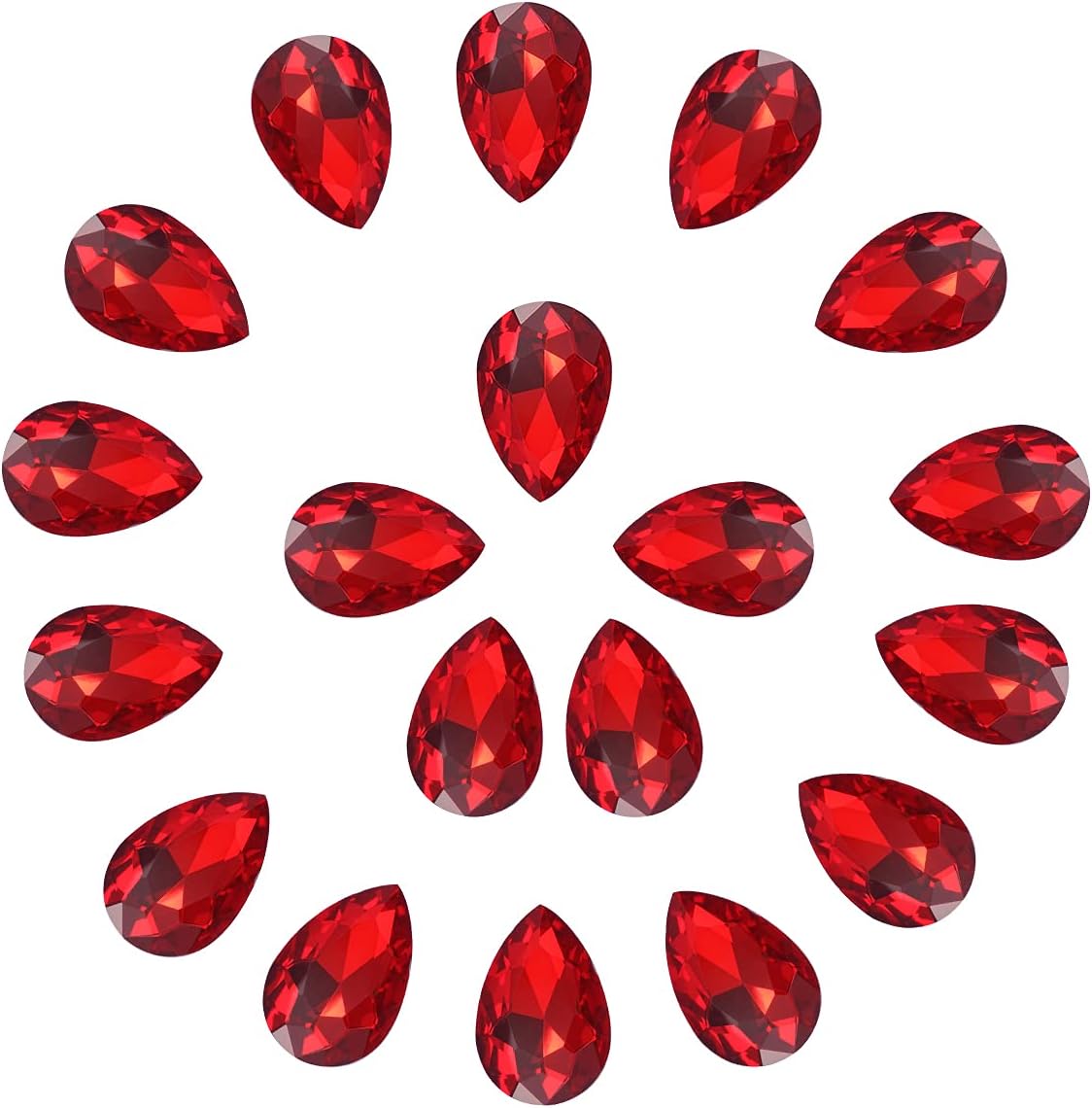SWTHONY 20x30mm Crystal Teardrop Big Rhinestones Pointback Gem Stones for Crafts Jewelry Making Shoes Dress Glass Beads 36pcs Red