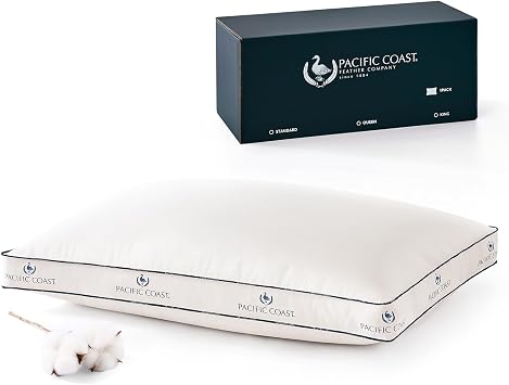 Pacific Coast Goose Firm Bed Pillows of Standard Size, 100% Organic Cotton Fabric, Gusseted Design for Sleeping, Feather and Down Pillows of Hotel Collection