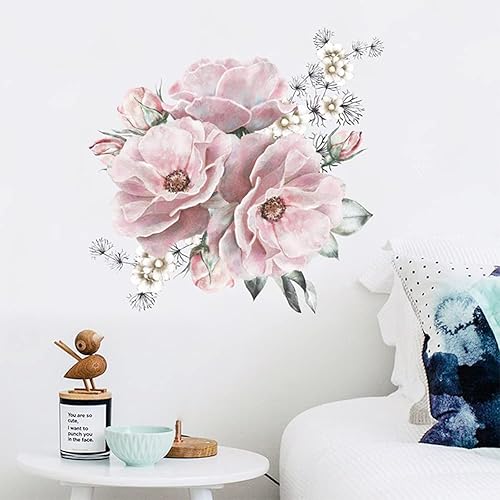 Miniatura 5 de Calcomanías de pared, calcomanías de pared de flores de peonía, papel tapiz extraíble, mural de pared floral para dormitorio, sala de estar,