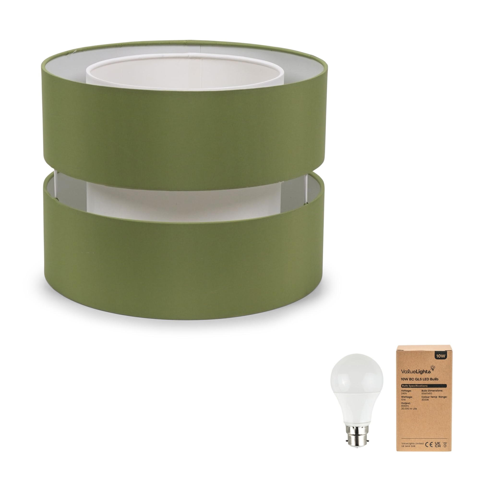 Valuelights Olive Sophia Tier Large 35Cm Drum Easy Fit Ceiling Light Lamp Shade & Bulb In | Size: 14 Inches