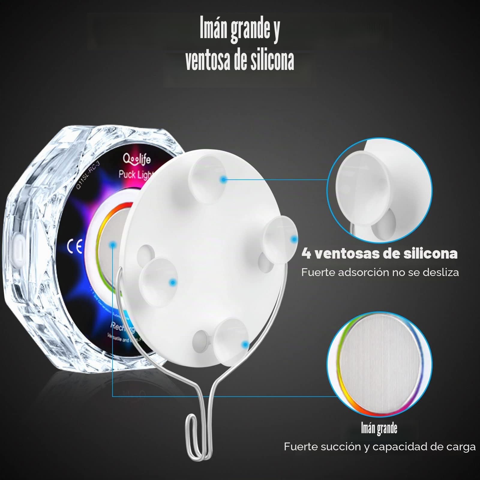 Qoolife 4" 20LED Magnetic Submersible LED Light - Emparejamiento con mando a distancia, control en grupos, luces sumergibles recargables impermeables para piscinas, brillante y fuerte imán (2 Pack)