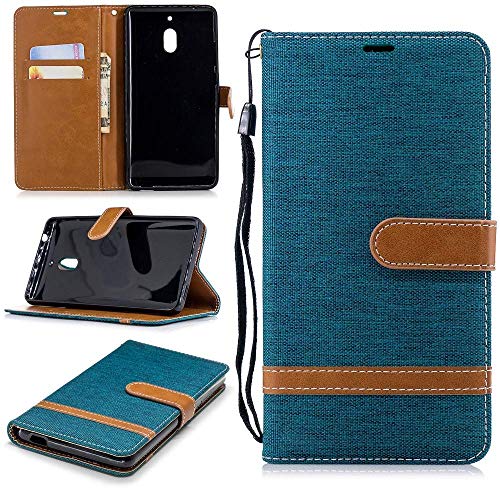 Housse Nokia 2.1 portefeuille vert jeans pour simplifier vos déplacements