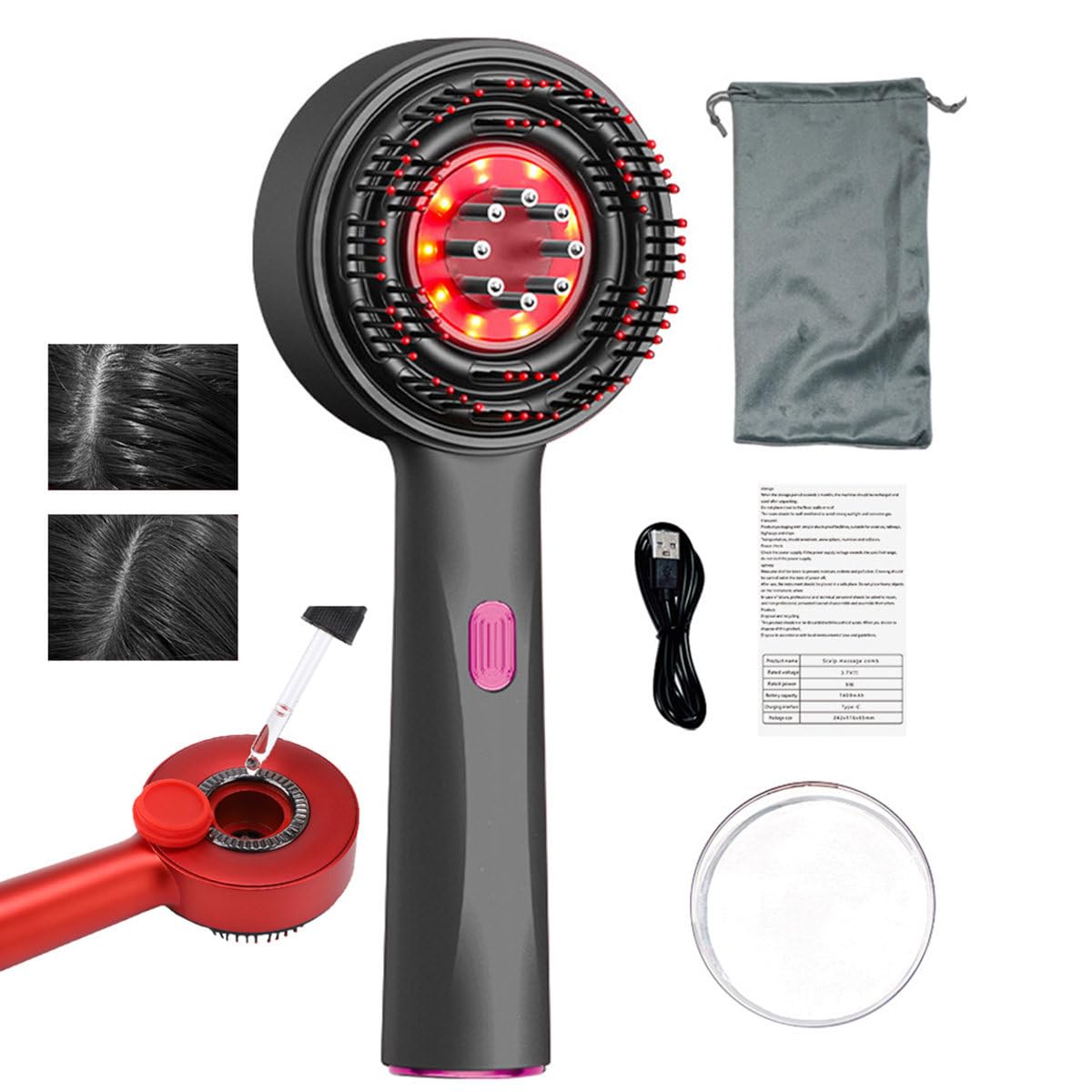 Peine Masajeador EléCtrico Para El Cuero Cabelludo Con 3 Modos, Masajeador Shiatsu Para El Cuero Cabelludo, Para Estimular El Crecimiento Del Cabello, 72 Dientes Redondos + 8 Bolas Rodantes,Grey