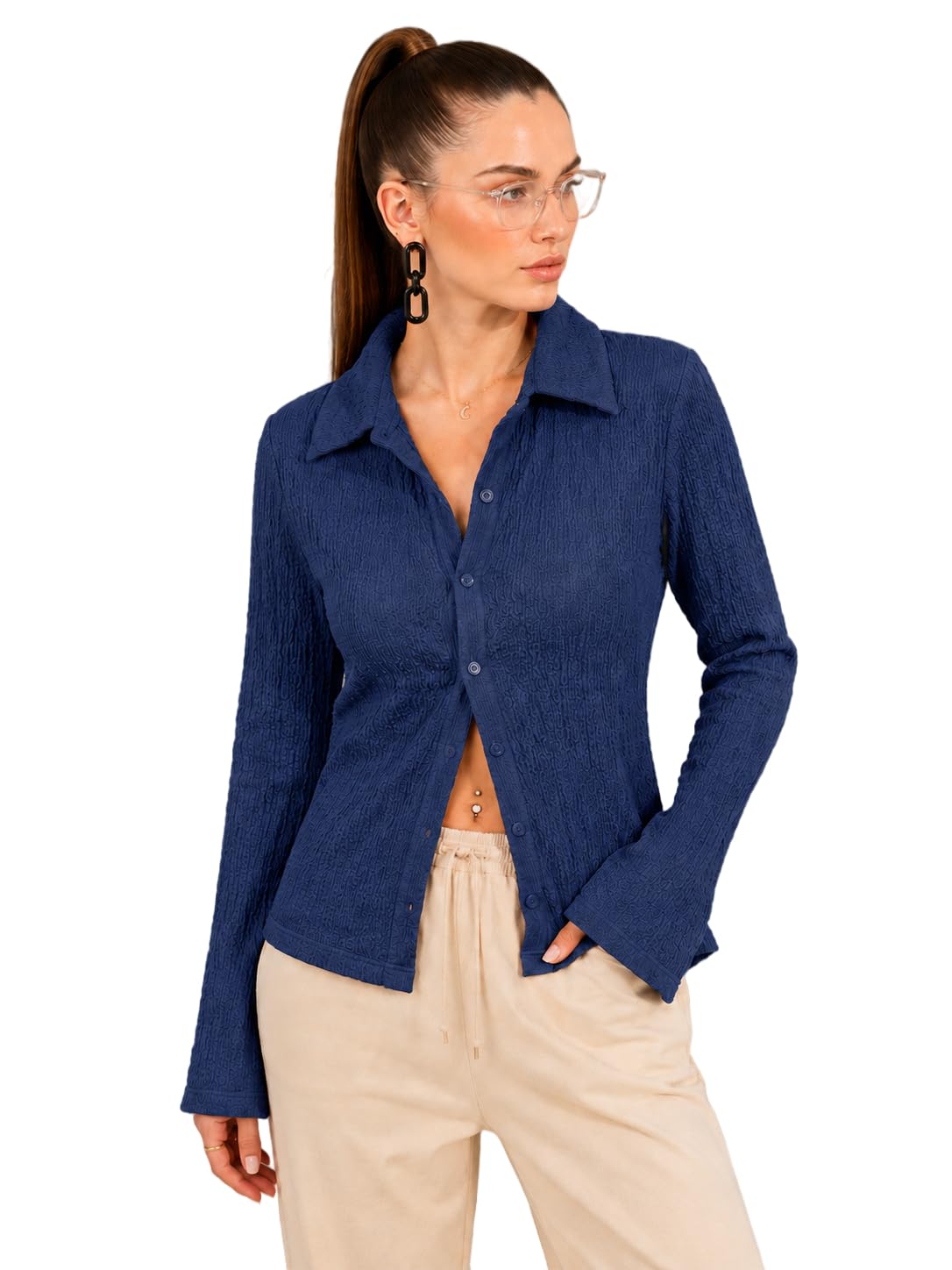 fyltr Women's Crinkle Shirt | Slim Fit | Spread Collar | Full Sleeve-picture-31