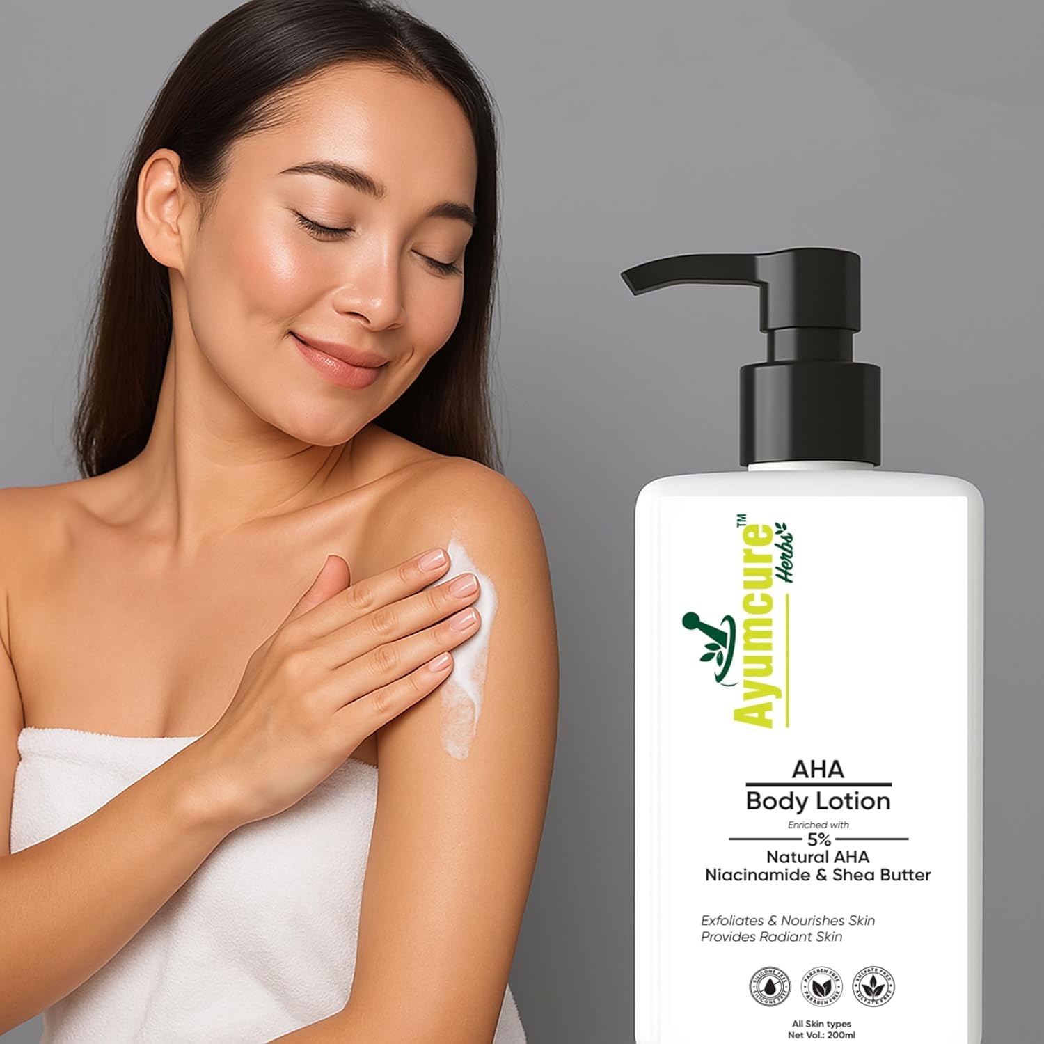 AHA Body Lotion with 5% Natural AHA, Niacinamide & Shea Butter | Exfoliates Dead Skin Cells, Deeply Nourishes & Brightens Skin | Non-Greasy Formula | For Men & Women | 200ML (Pack of 2)