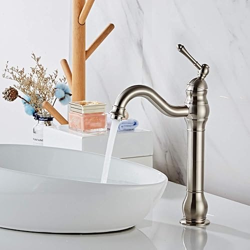 Miniatura 3 de Wovier Grifo de lavabo de baño de níquel cepillado, boquilla de rotación de 360 grados, grifo de lavabo de un solo agujero, grifo mezclador de