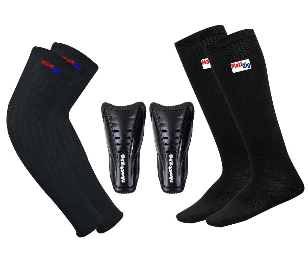 Congo Football Kit (One Pair Football Socks + One Pair Football Shin Guard + One Pair Cotton Arm Sleeves) (Black)-image-7