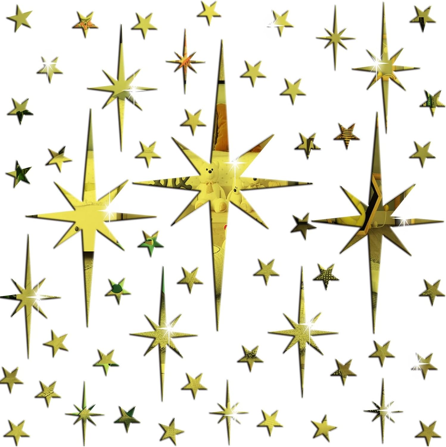 Easma Mirror Wall Stickers Gold Star Wall Decal Peel and Stick 3D Acrylic Decals Removable Stars Adhesive Mirror Starburst Art Decor Sticker for Home Living Room Bedroom Decoration
