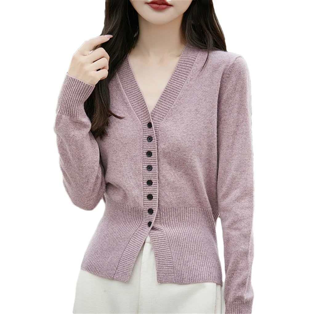 Cardigan da donna con scollo a V lavorato a maglia tinta unita monopetto semplice maglione morbido all-match