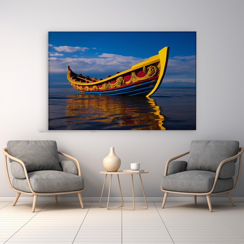 Canvas for Living room. Sailing into Serenity: A Vivid Journey on Calm Waters, 27 x 18 inch Canvas Wall Art - Contemporary Masterpieces - Modern Home Decor