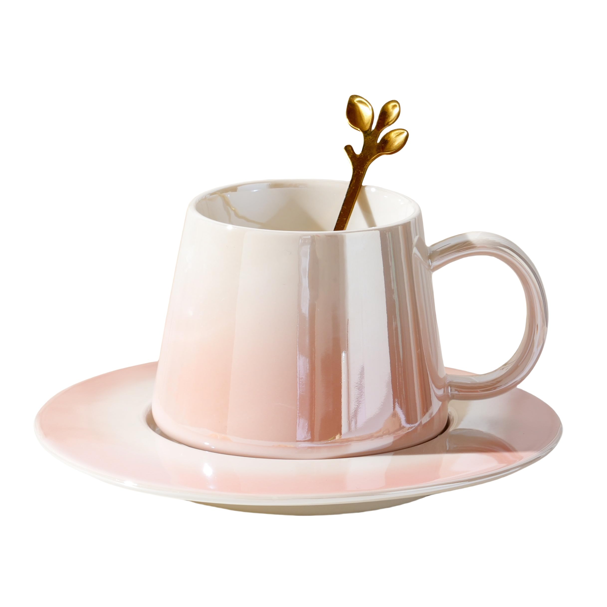 Dicmracy Chinese Ceramic Coffee Cup,Couple Coffee Cup,Gifts for Couples, Birthday Gifts For Mothers or Daughters, 9oz Exquisite Box Packaging Cups, Plates, Spoons (Pink1)