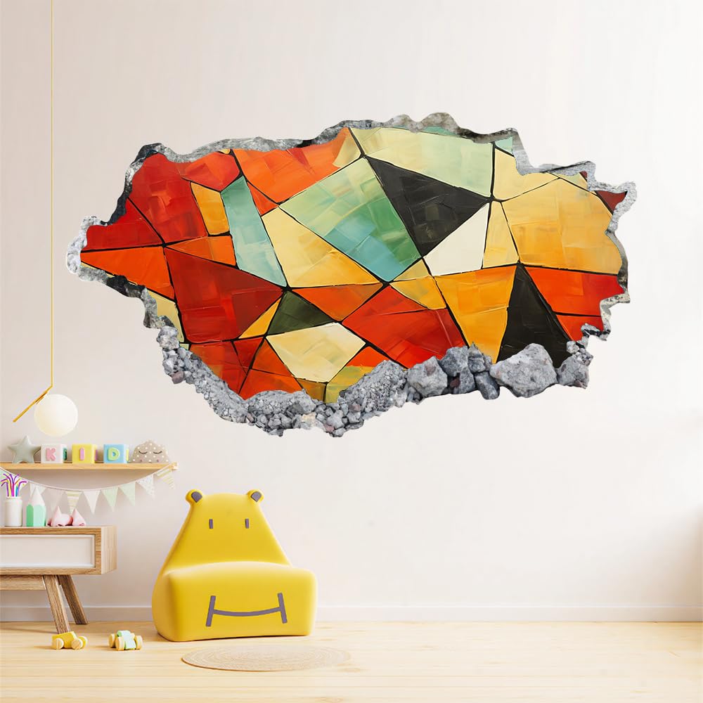 Sticker mural 3D géométrie et autocollant arc-en-ciel abstrait pour pépinière