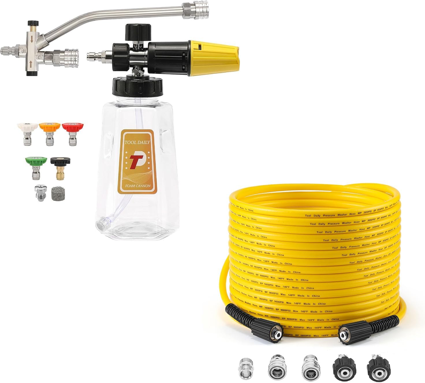 Tool Daily Pressure Washer Foam Cannon with Dual-Connector Accessory,Pressure Washer Hose 50 FT X 1/4", Power Washer Replacement Extension Hose