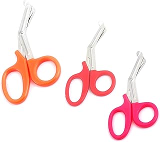 3 PCS (RED & NEON Pink & NEON Orange) Paramedic Utility Bandage Trauma EMT EMS Shears Scissors 5.5 INCH Stainless Steel (PC Brand)