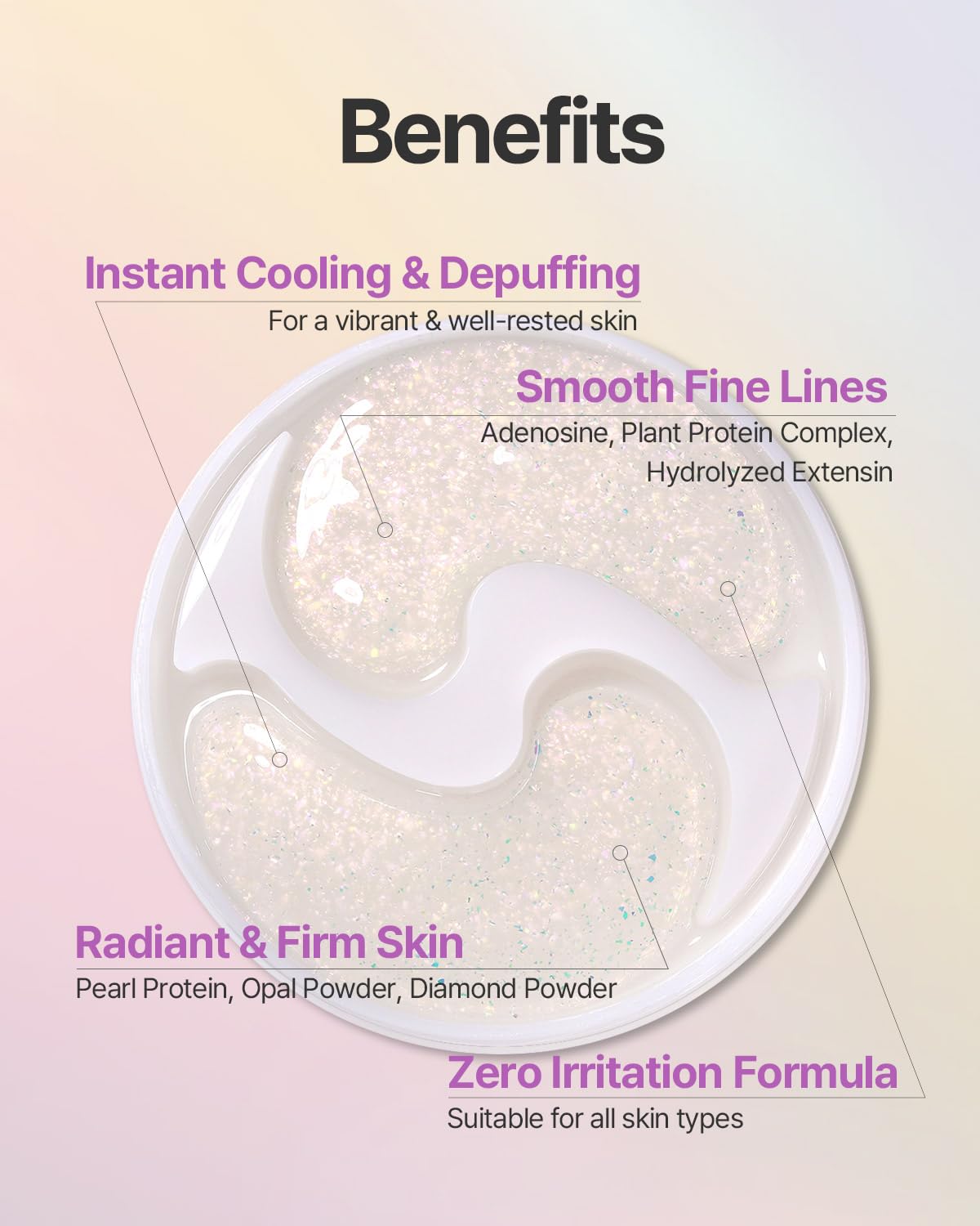 Petitfee Aura Quartz Eye Mask Pure Opal 40 pcs (20 pairs) - Rejuvenating Hydrogel Eye Patch for Puffy Eye Bags, Cooling, Depuffing, Under Eye Elasticity, Reduces Fine Lines for Firming Eye Area - Image 4