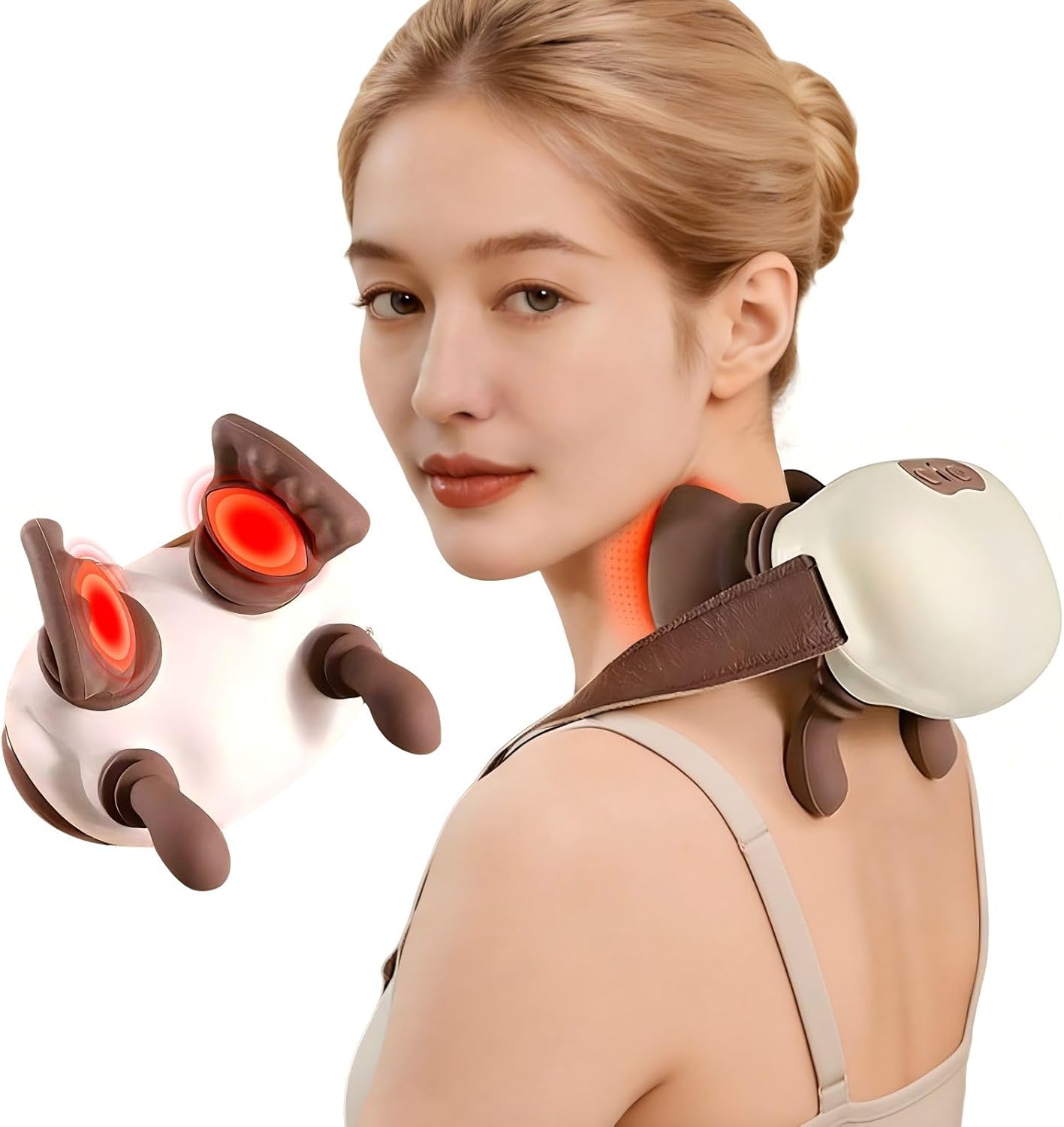 Neck and Shoulder Massager with Heat, Palm-Style Kneading, 3 Speeds, Ergonomic Hands-Free Design, Portable Massage Device for Home, Office, Travel