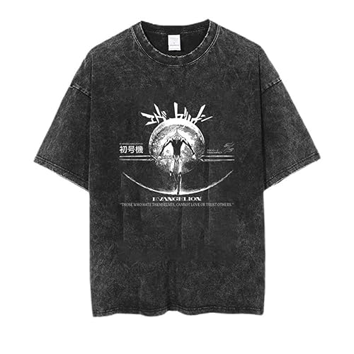 Eva Evangelion T-Shirt Vintage Washed Männer Frauen Reine Baumwolle T-Shirts O Neck Ikari Shinji Tee Shirt Kurzarm Kleidung - #01 - XS