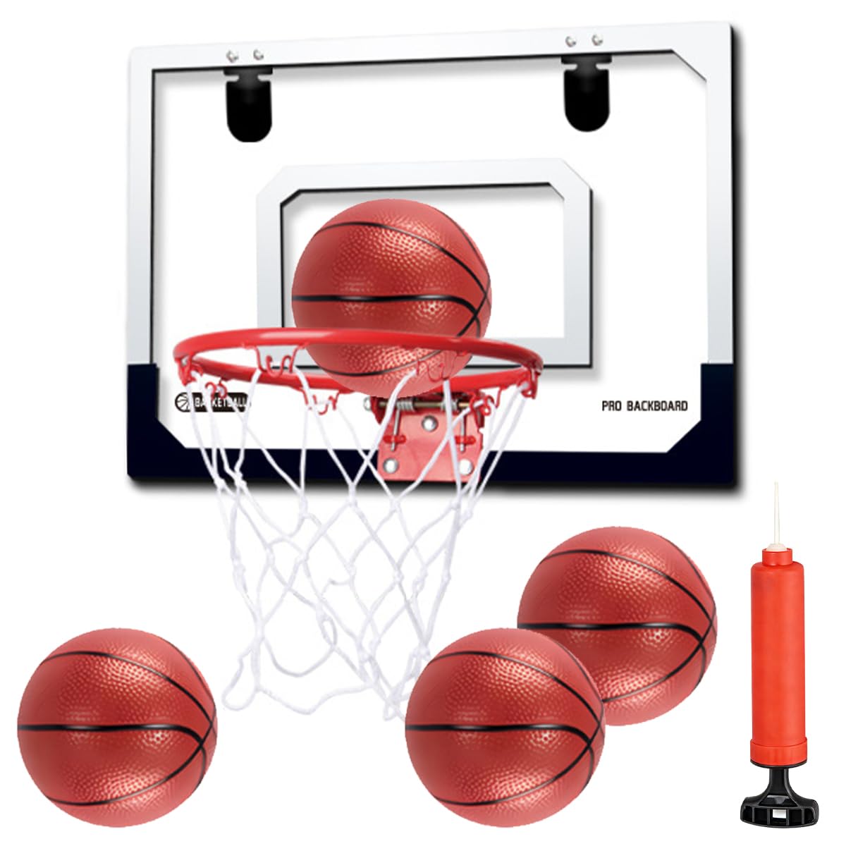 Canasta Baloncesto Infantil, Canasta Baloncesto Interior, Mini Canasta Baloncestos Habitacion con 4 Pelotas y Bomba, Canasta Baloncestos Exterior Pared para 5 años+ Niño y Adultos - Rojo