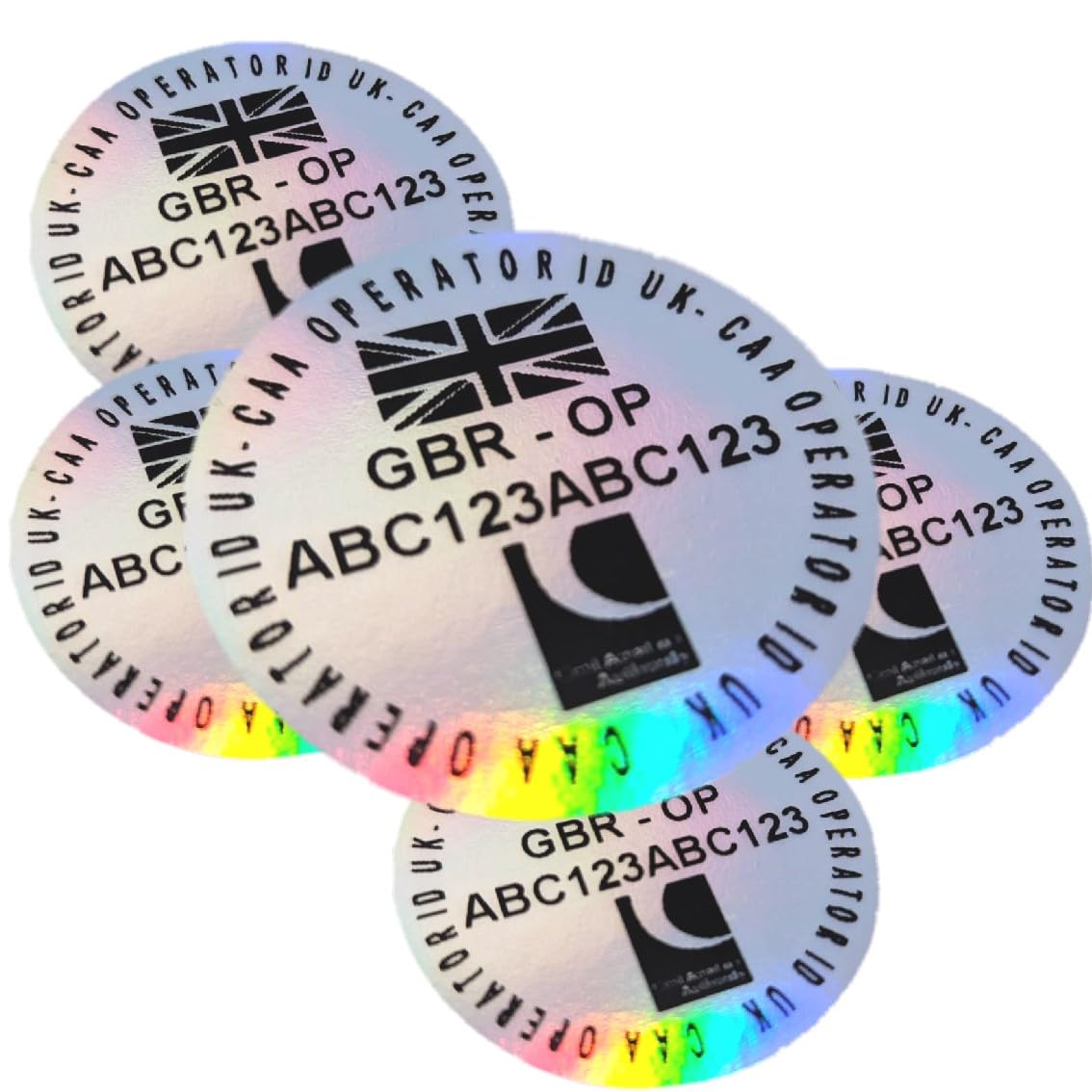 Allcachedup Hologram Silver With Black Text Waterproof Drone Or Model Aircraft Operator Id Stickers Black On Hologram Silver Caa Uk Regulatory Identification Labels 50Mm Five Round