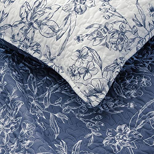 Edredón de Poliéster Floral SHALALA NEW YORK Cama Full Queen Blanco Azul 7