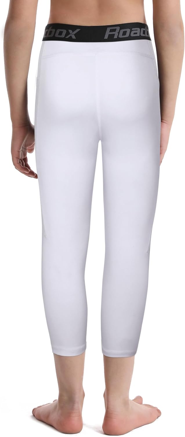 Roadbox Boys 3/4 Compression Leggings Pants, Youth Sports Capri Running Tights Kids Basketball Base Layer with Pockets - Image 4