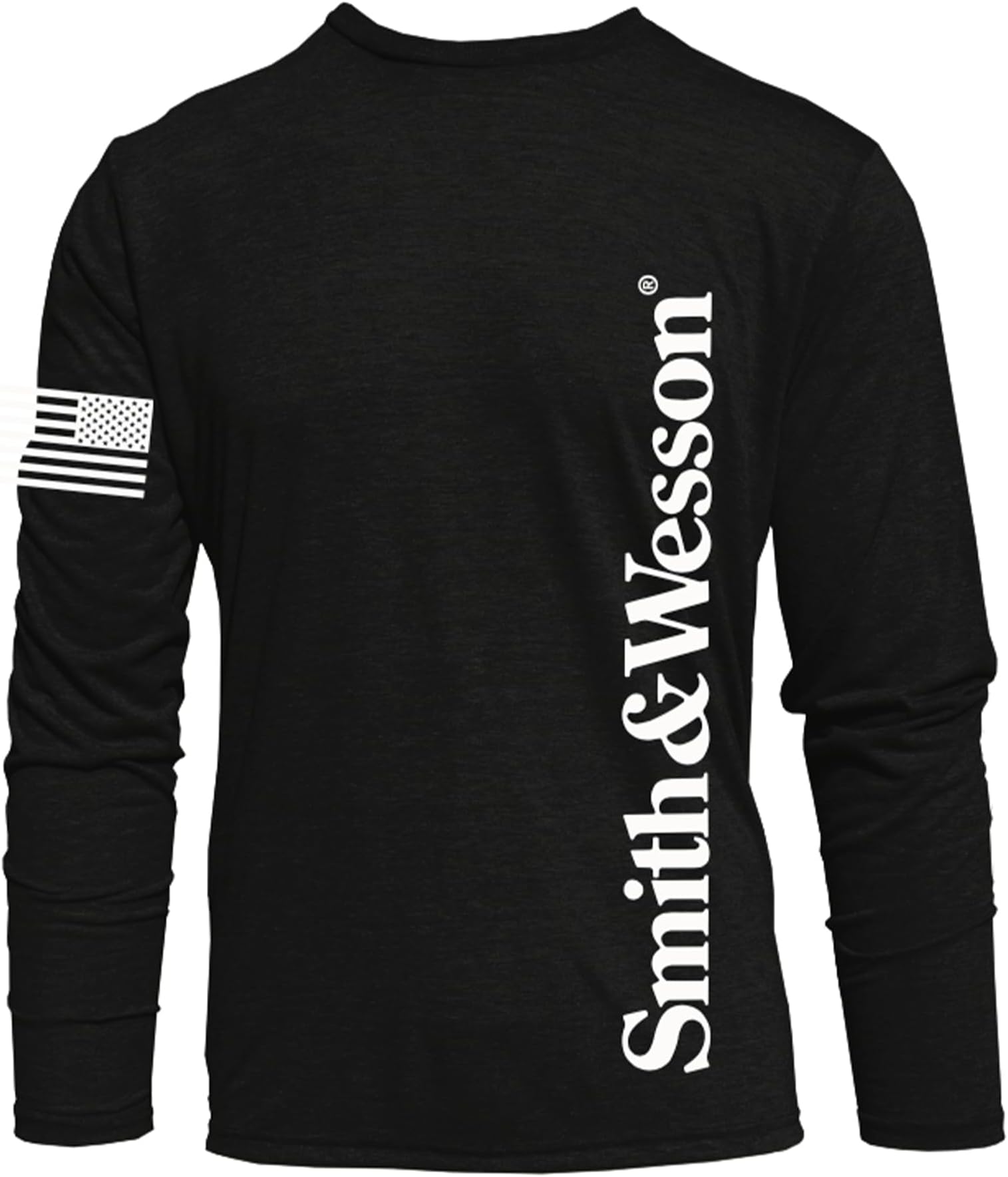 - Smith and Wesson® Officially Licensed Men's Solid Graphic T-Shirt, American Flag and S&W Long-Sleeve Logo Classic Tee