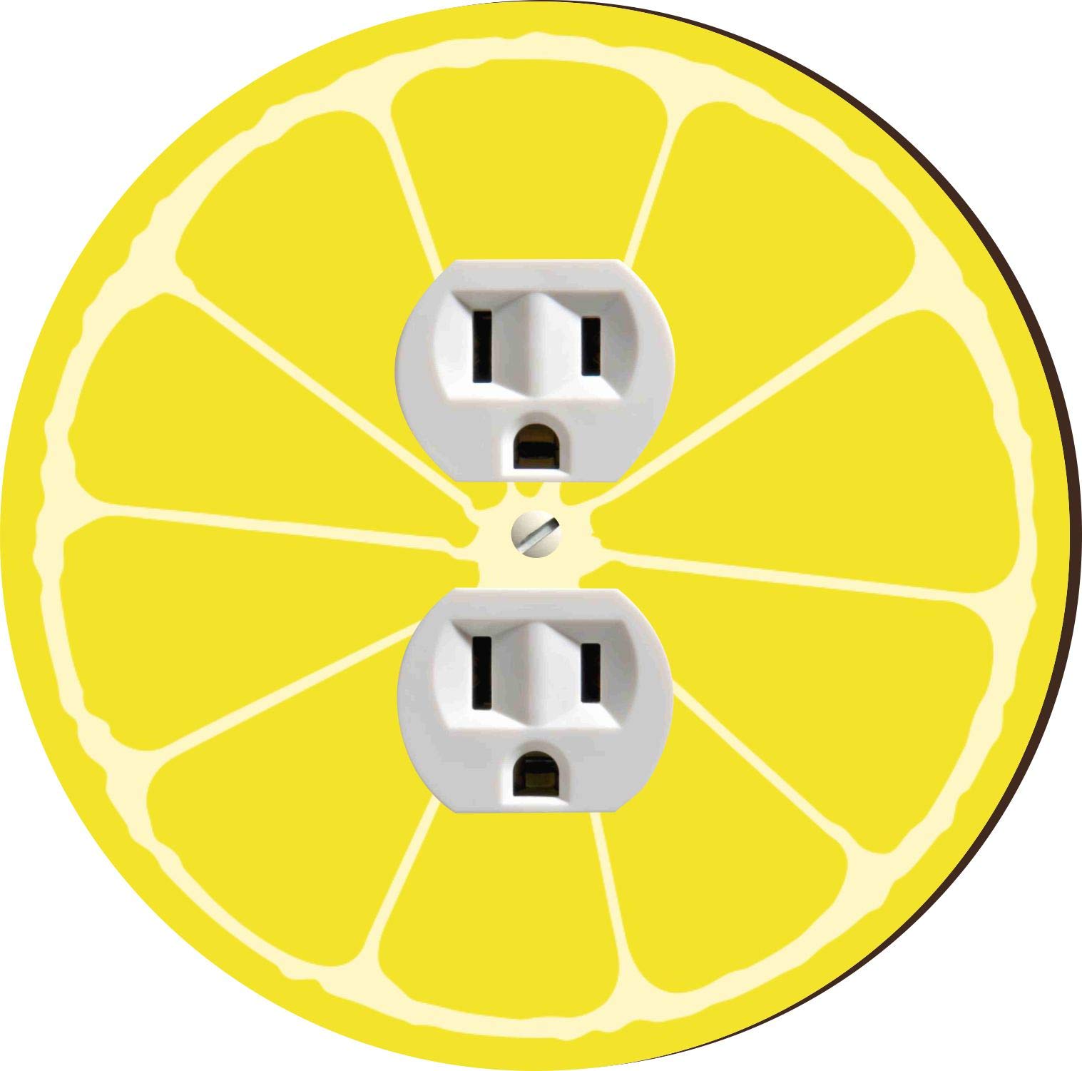 Island Gifting - Yellow Lemon Slice Design - Round Duplex Outlet Cover Plate, Decorative Wall Plate, Modern Electrical Outlet Cover for Home