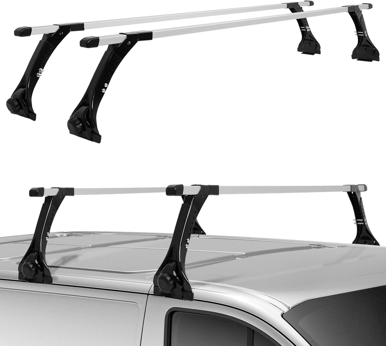 63" Universal Rain Gutters Roof Rack Cross Bars Van Roof Bar Compatible with Most Vehicles,135LB Capacity,Ladder Top Roof Rack Cargo Barsfor Van,Adjustable