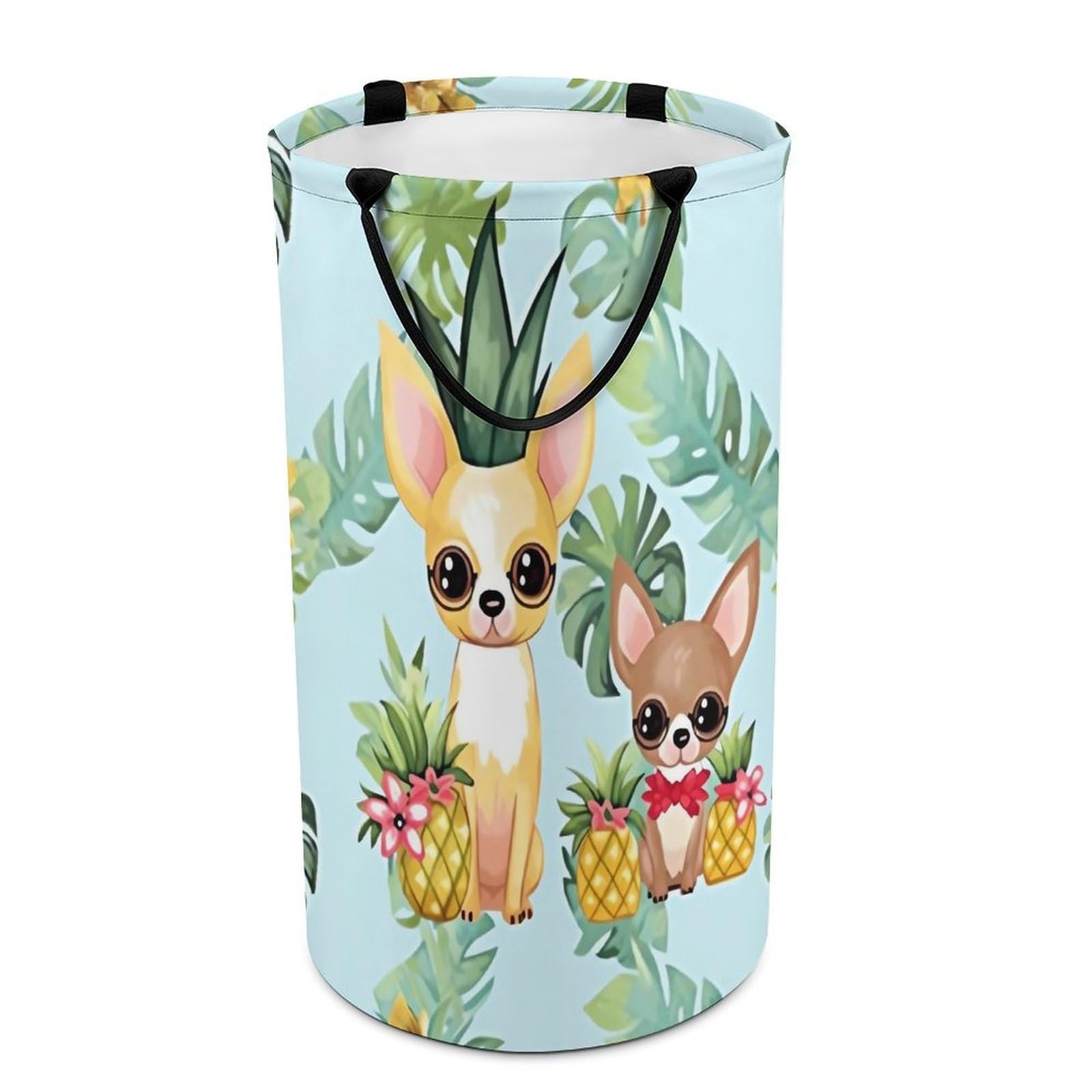 Chihuahua Dog Pineapple Laundry Basket Freestanding Laundry Hamper with Handles Waterproof Dirty Clothes Hamper Collapsible Washing Bin Aesthetic Clothes Basket for Bathroom Bedroom Dorm