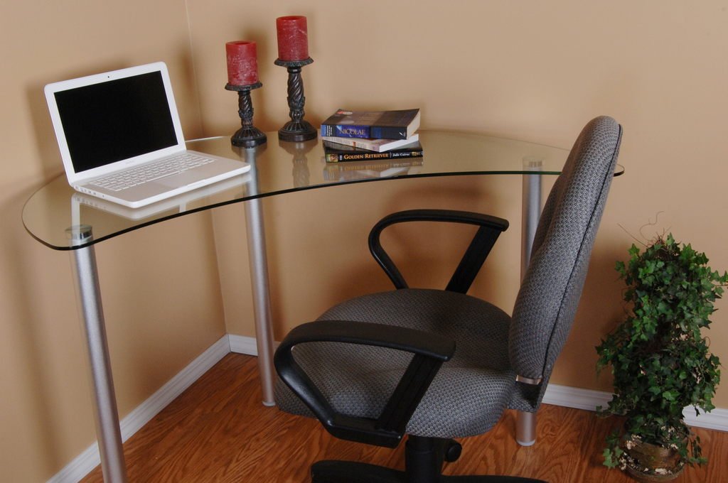 Clear Glass Corner Computer Desk