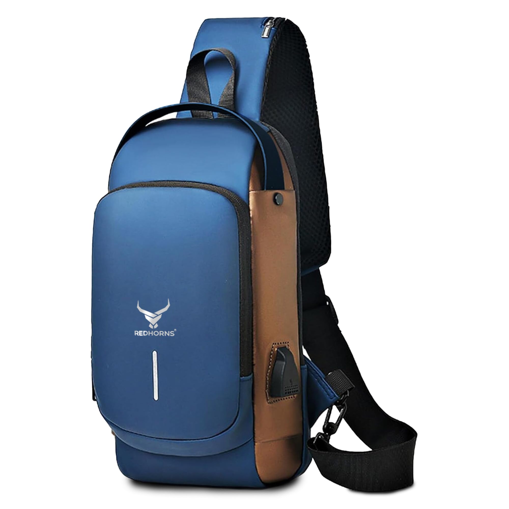 redhorns Waterproof Crossbody Chest Bag for Men & Women with USB Charging Port Unisex Design Anti-Theft Zipper Password Lock Shoulder Bag, Sling Bag for Travel (Blue)-picture-40